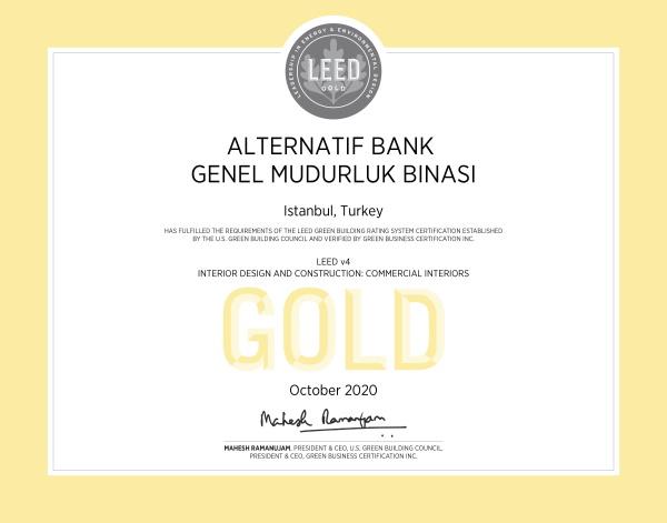 Alternatif Bank LEED Gold Sertifikası